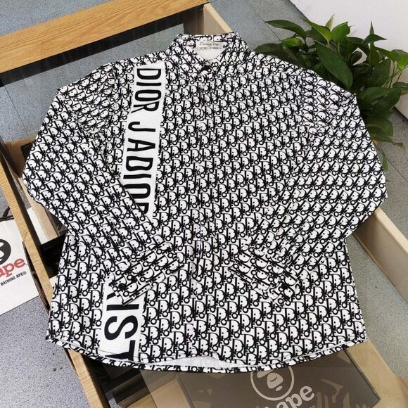 DIOR Dior full-print logo stitching letter print casual couple long-sleeved shir - Picture 1 of 5